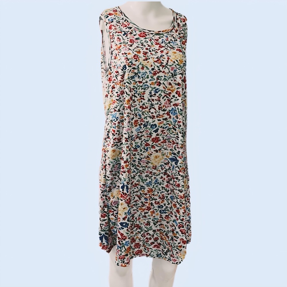 Sleeveless White Floral Swing Dress - Multicolor Print